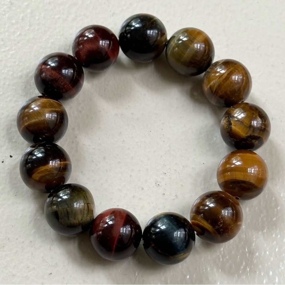💸SOLD💸Tiger Eye Multicolor 16mm Natural Gemstone Stretchy Bracelet - Picture 3 of 7